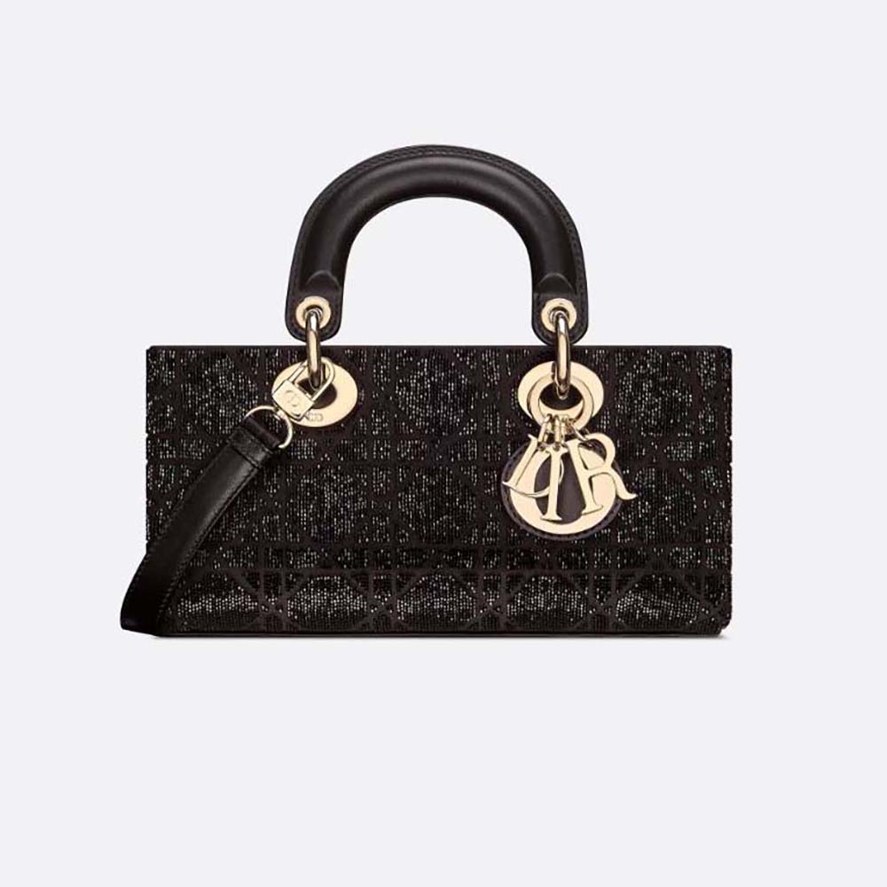 Front view of Dior Women Small Lady D-joy Bag in black cotton