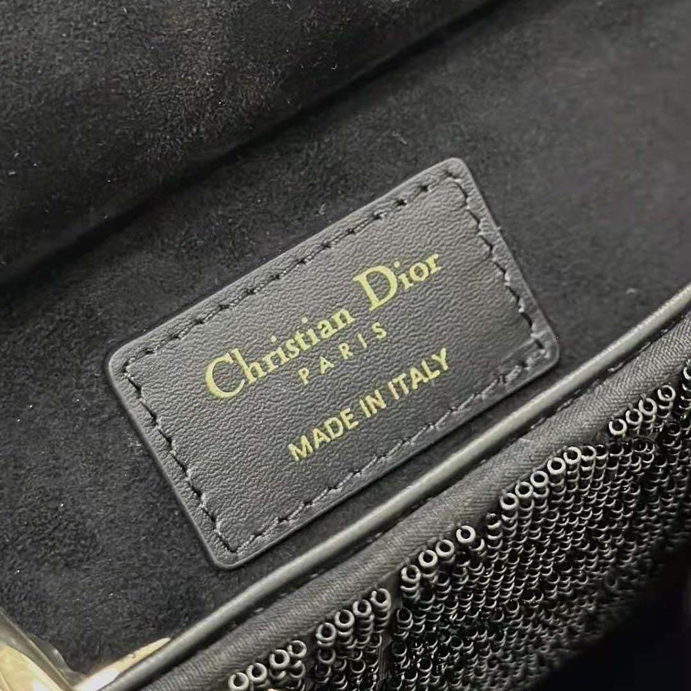 Dior Women Small Lady D-joy Bag Black Cannage Cotton with Micropearl Embroidery - image 10