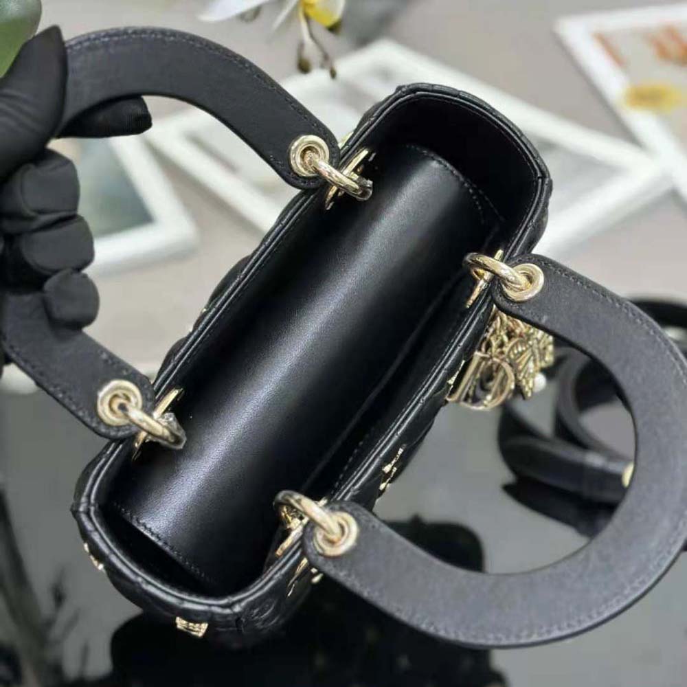 Dior Women Small Lady Dior Bag Black Cannage Lambskin with Gold-Finish Butterfly Studs - image 6