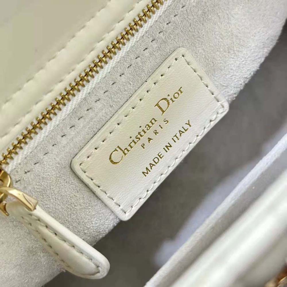 Dior Women Small Lady Dior Bag White Cannage Lambskin with Gold-Finish Butterfly Studs - image 10