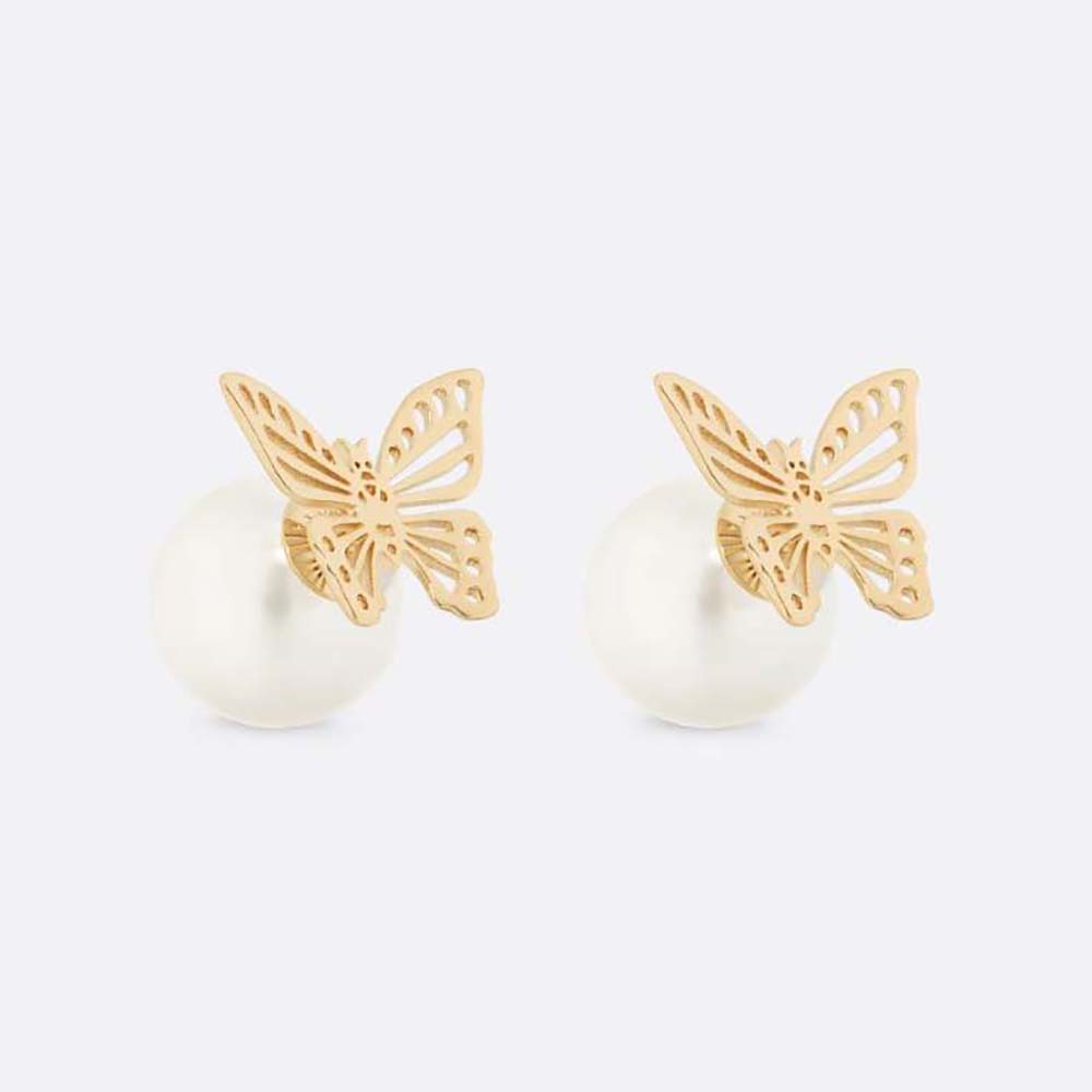 Front and side view of Dior Women Tribales Earrings Gold-Finish Metal and White Resin Pearls