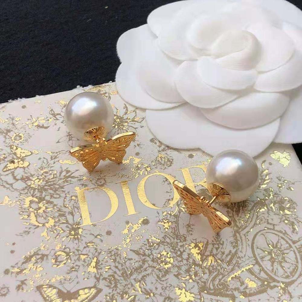 Dior Women Tribales Earrings showcasing gold-finish metal and push-back closure