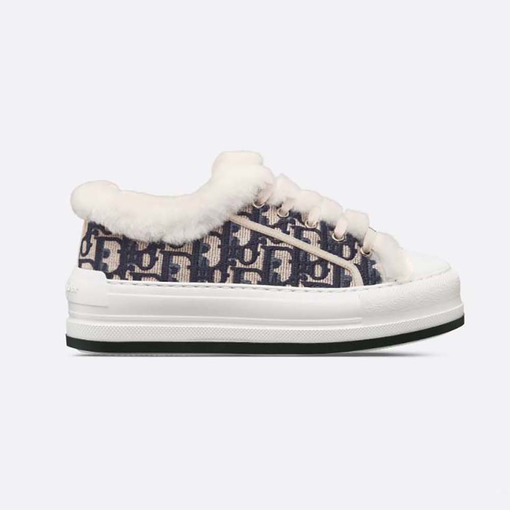 Side view of Dior Women Walk’n’dior Platform Sneaker Deep Blue Dior Oblique embroidery