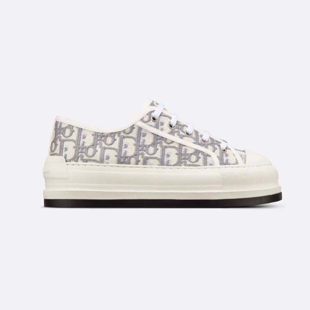 Side view of Dior Women Walk’n’dior Platform Sneaker Stone Gray Dior Oblique embroidered cotton