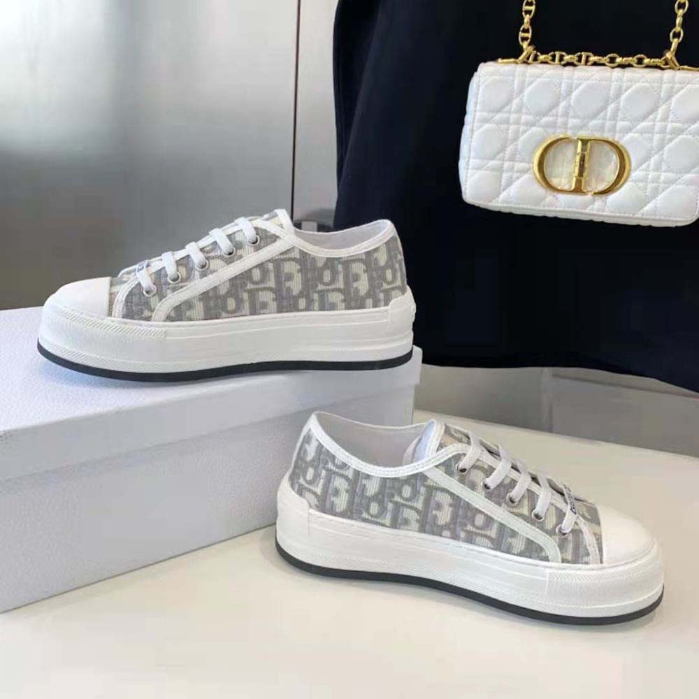Dior Women Walk’n’dior Platform Sneaker Stone Gray Dior Oblique Embroidered Cotton - image 6