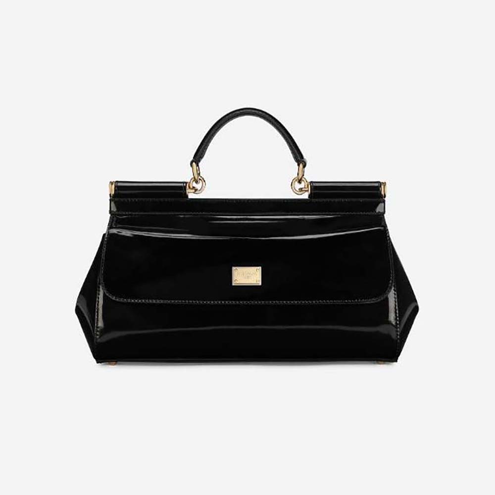 Front view of Dolce Gabbana D&G Women Elongated Sicily Handbag-Black