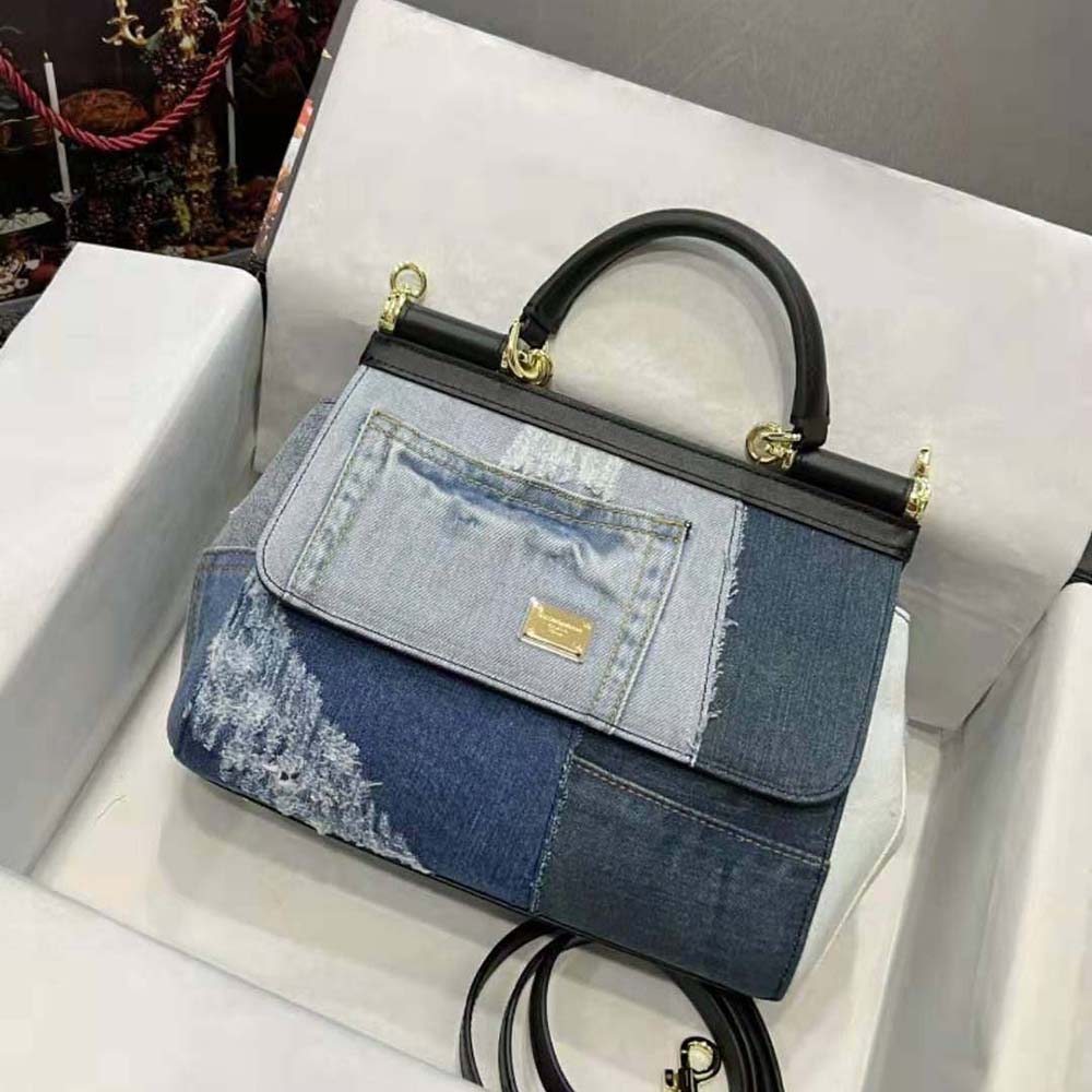 Side angle showing adjustable strap of Dolce Gabbana D&G Women Large Sicily Handbag