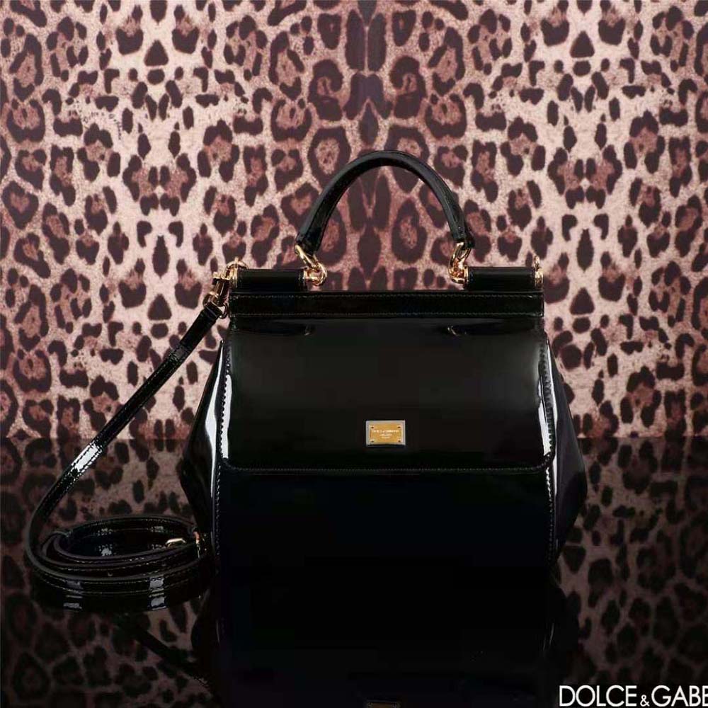 Close-up of gold-tone hardware and clasp on Dolce Gabbana D&G Women Medium Sicily Handbag-Black