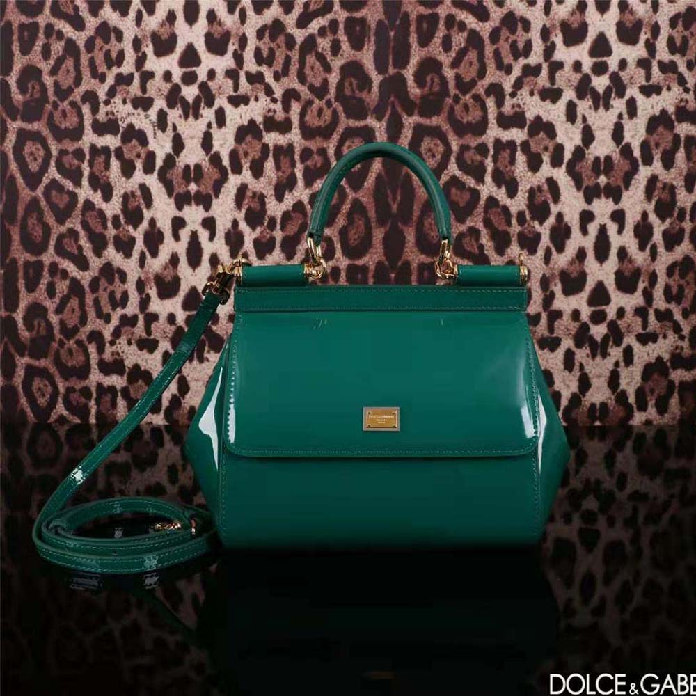 Close-up of gold logo clasp on Dolce Gabbana D&G Medium Sicily Handbag