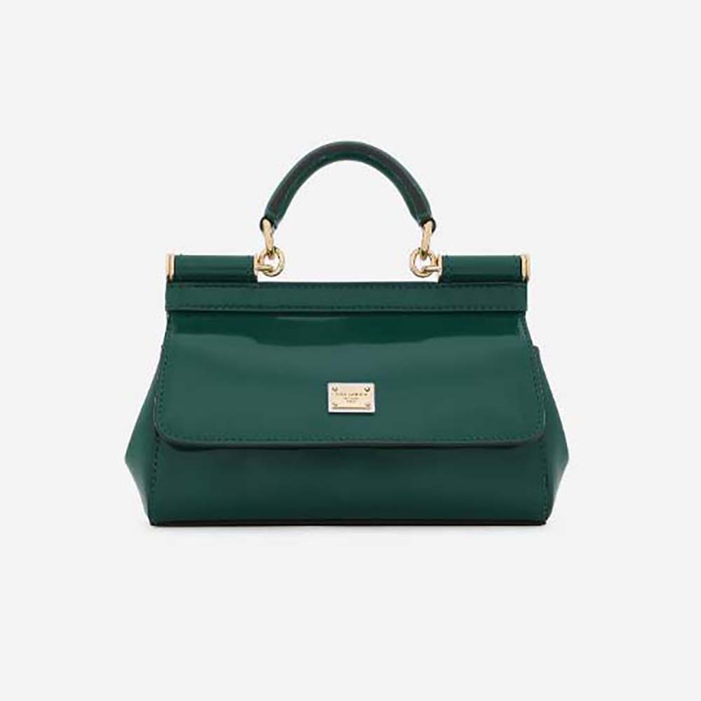 Front view of Dolce Gabbana D&G Women Small Sicily Handbag-Green with gold hardware