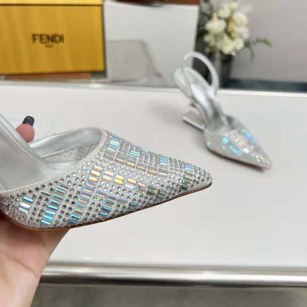 Fendi First Silver-colored Rhinestone High-heeled Slingbacks - image 7