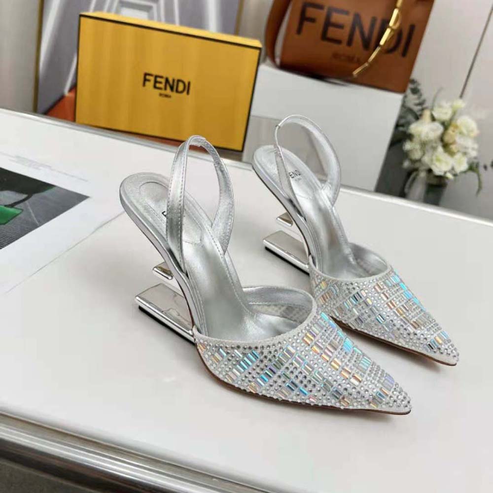 Fendi First Silver-colored Rhinestone High-heeled Slingbacks - image 4