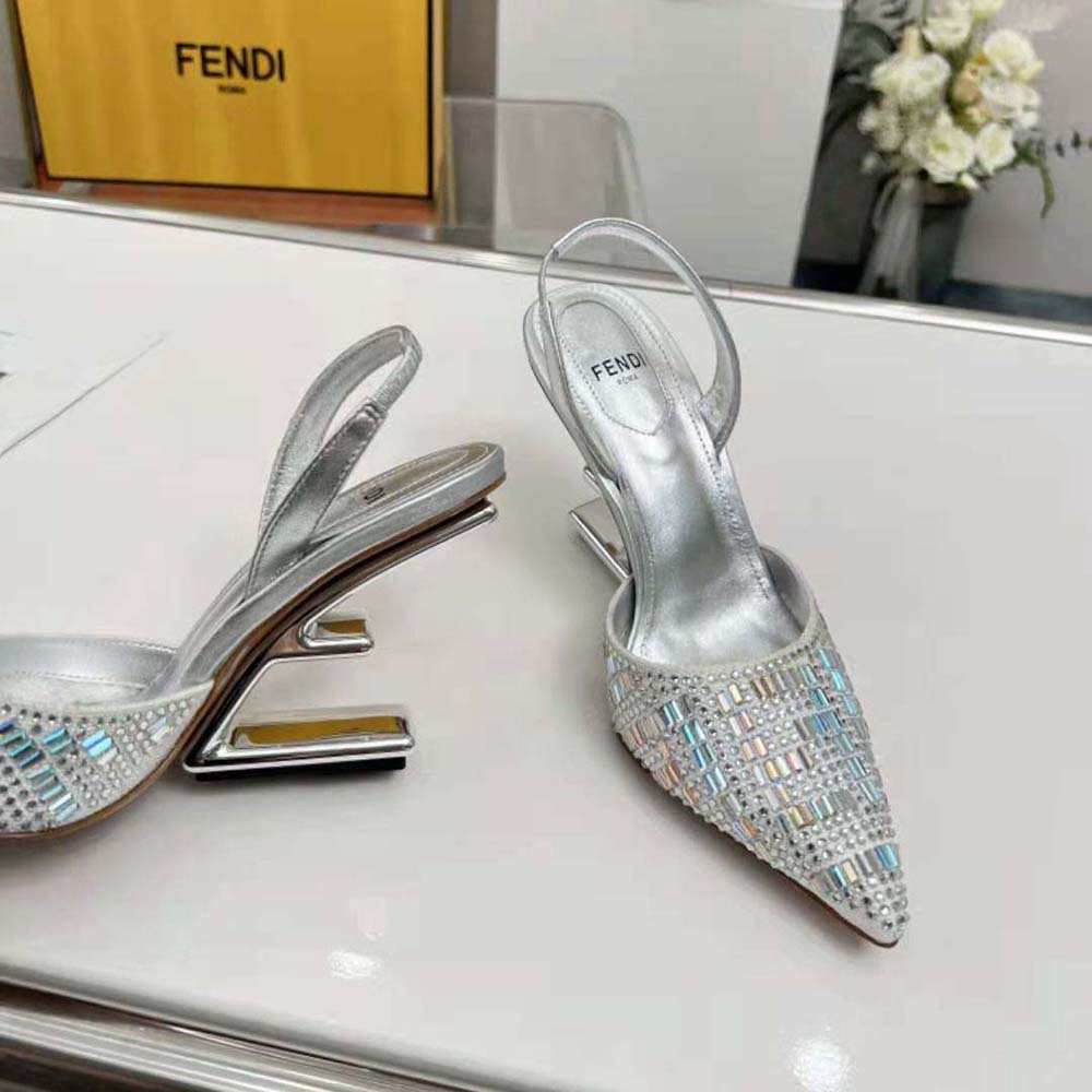 Fendi First Silver-colored Rhinestone High-heeled Slingbacks - image 9