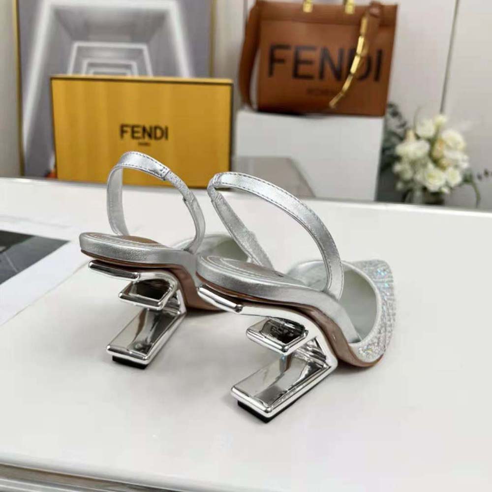 Fendi First Silver-colored Rhinestone High-heeled Slingbacks - image 8