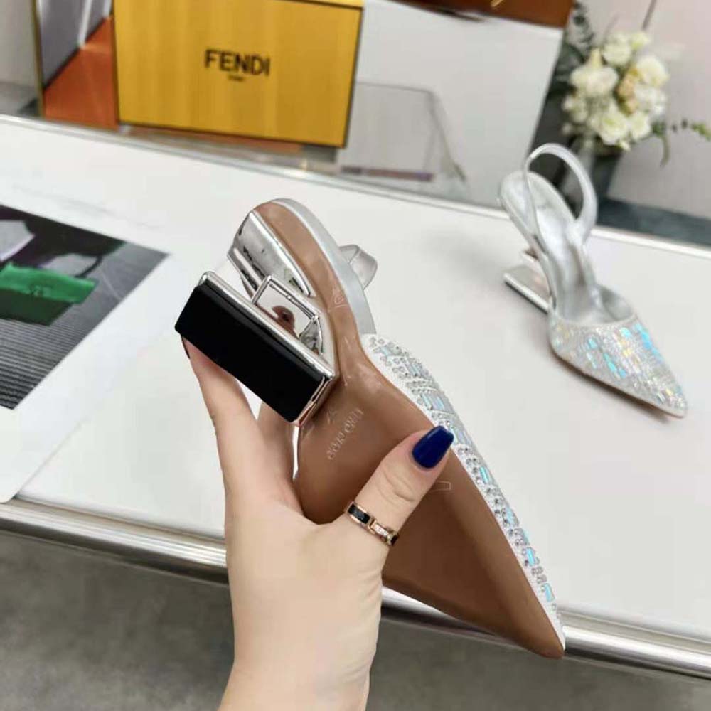 Fendi First Silver-colored Rhinestone High-heeled Slingbacks - image 10