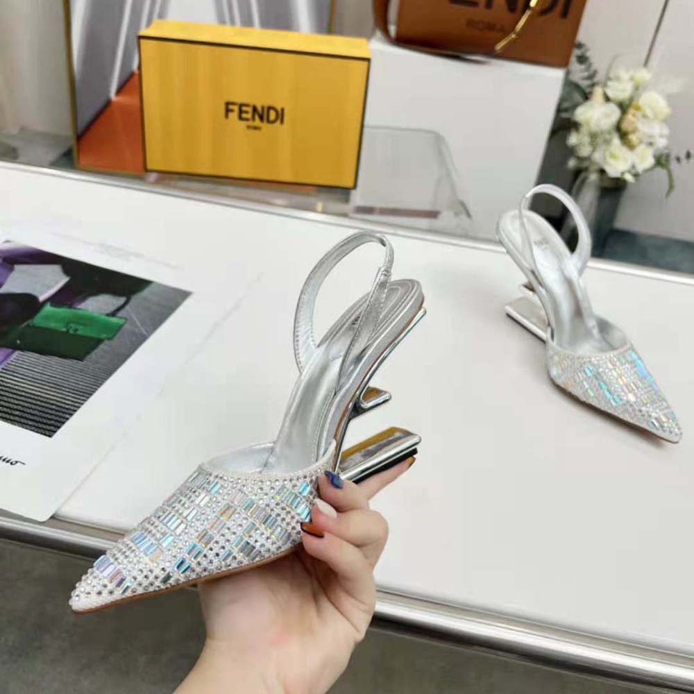 Fendi First Silver-colored Rhinestone High-heeled Slingbacks - image 5