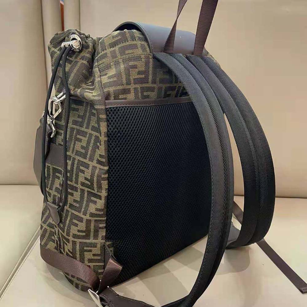Fendi Men Strike Large FF Jacquard Fabric Backpack-Brown - image 4