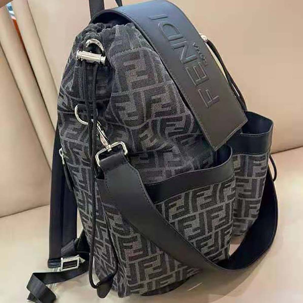 Fendi Men Strike Large FF Jacquard Fabric Backpack-Gray - image 4