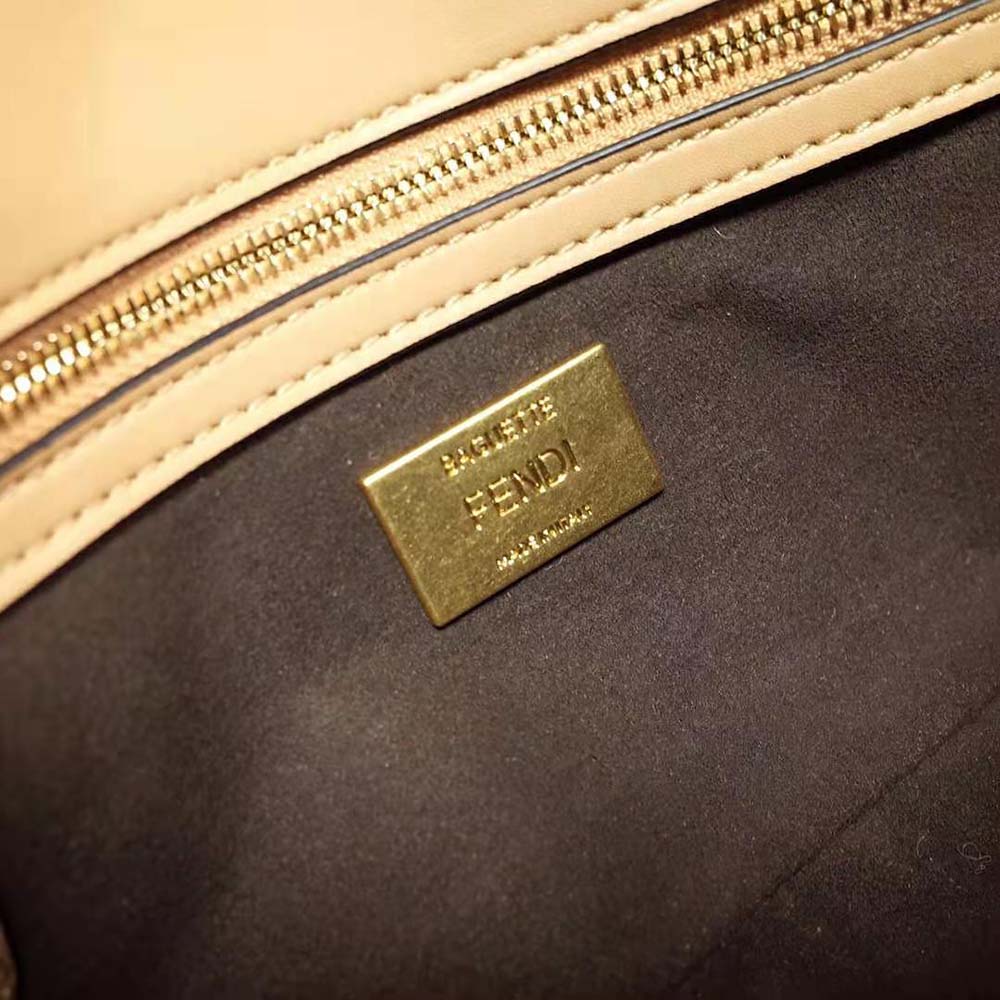 Fendi Women Baguette Chain Midi Raffia Bag with White Tapestry Fabric FF Motif - image 10
