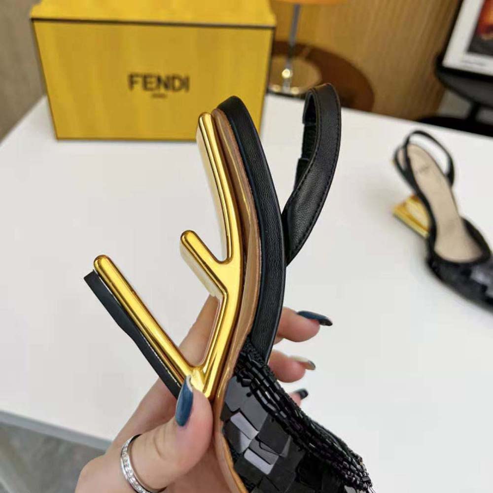 Fendi Women Colibrì Lite Black Sequin High-heeled Slingbacks - image 9