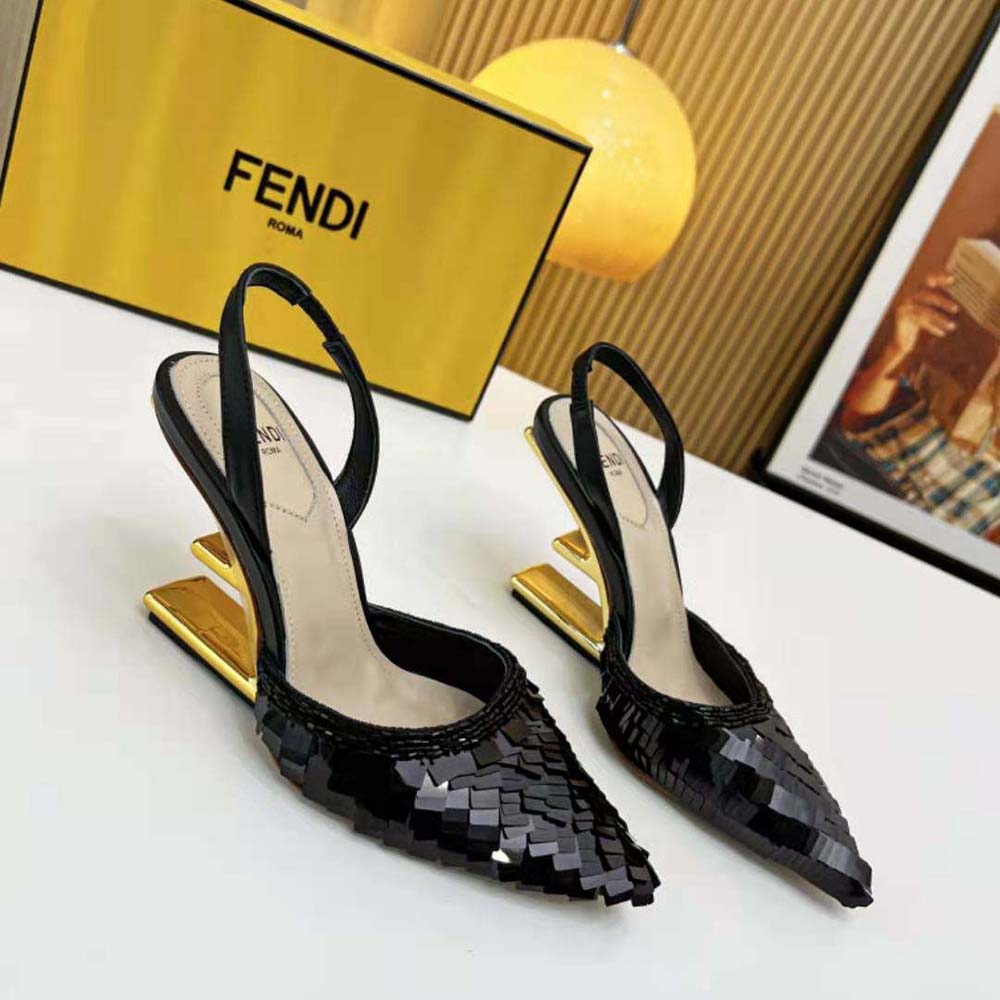 Back angle showing adjustable slingback strap on Fendi Women Colibrì Lite