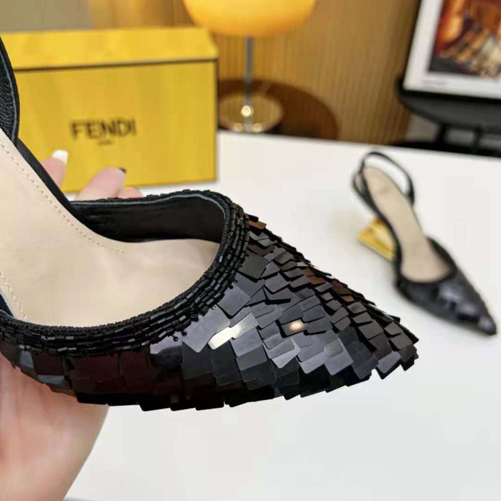 Fendi Women Colibrì Lite Black Sequin High-heeled Slingbacks - image 10