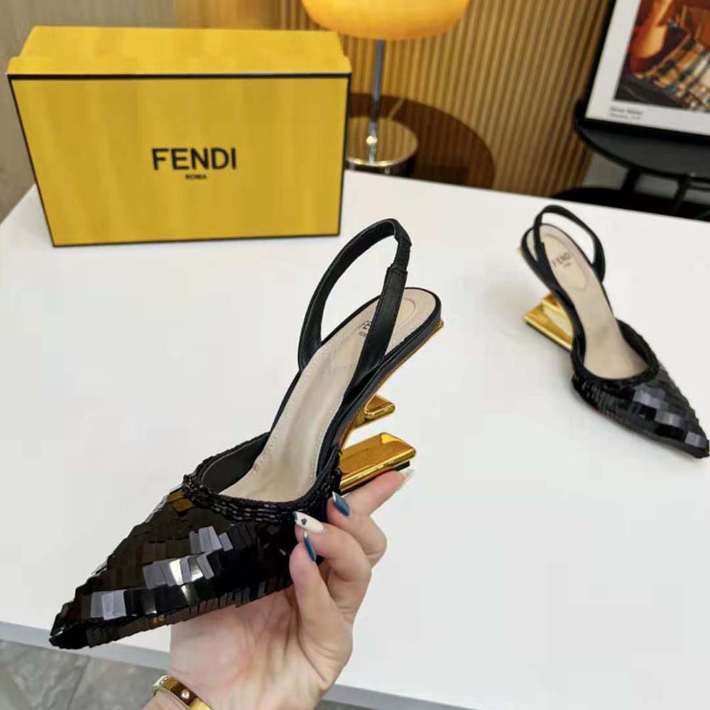 Fendi Women Colibrì Lite Black Sequin High-heeled Slingbacks - image 6
