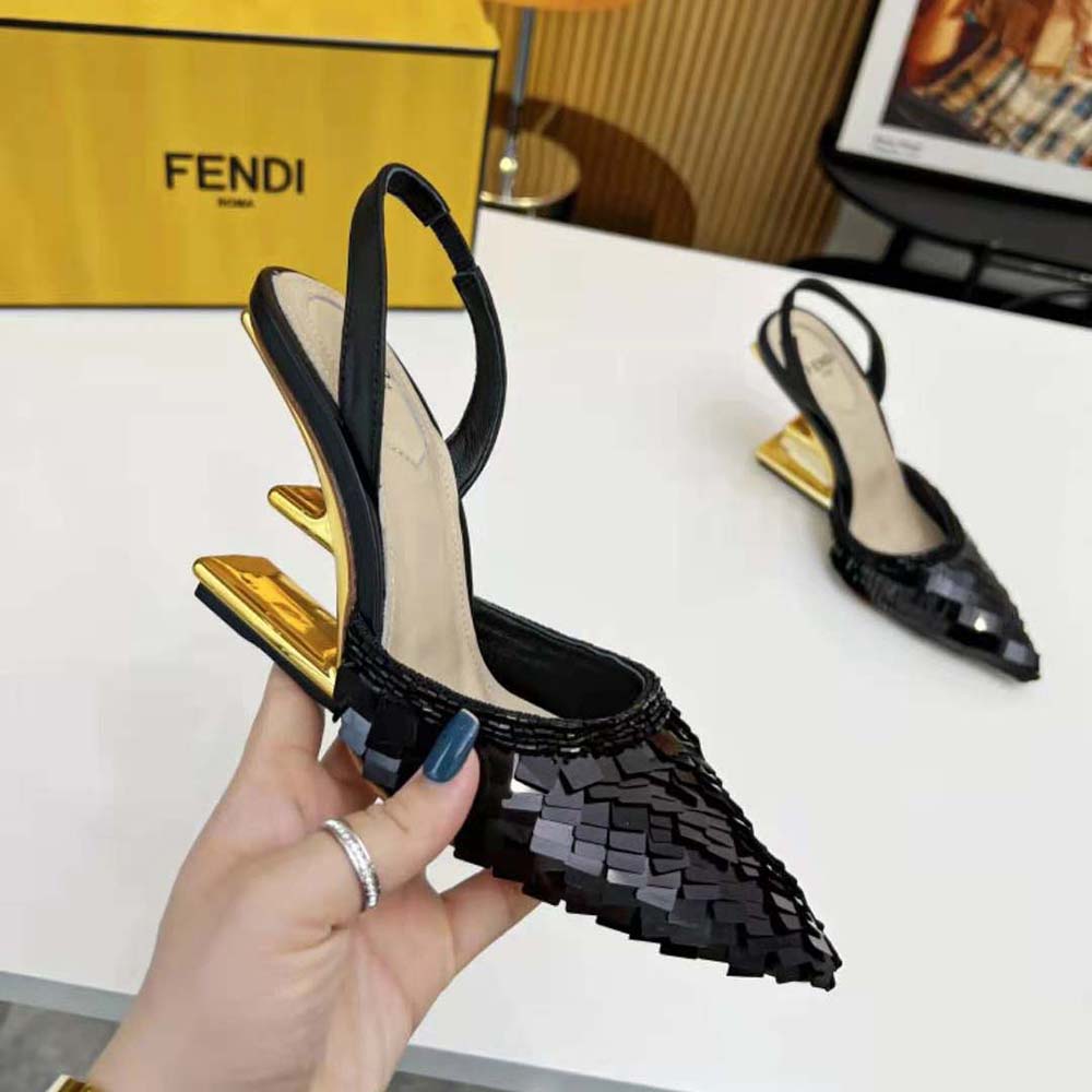 Fendi Women Colibrì Lite Black Sequin High-heeled Slingbacks - image 5