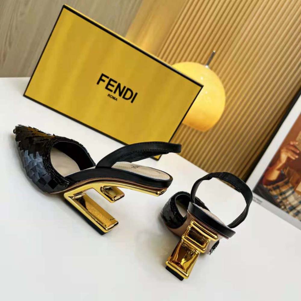 Fendi Women Colibrì Lite Black Sequin High-heeled Slingbacks - image 7