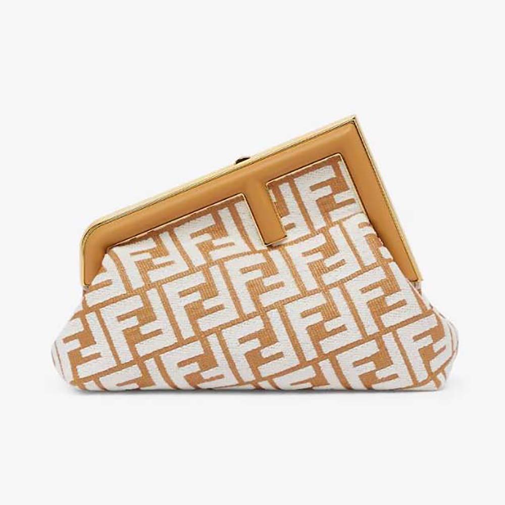 Front view of Fendi Women First Small Raffia Bag with FF motif