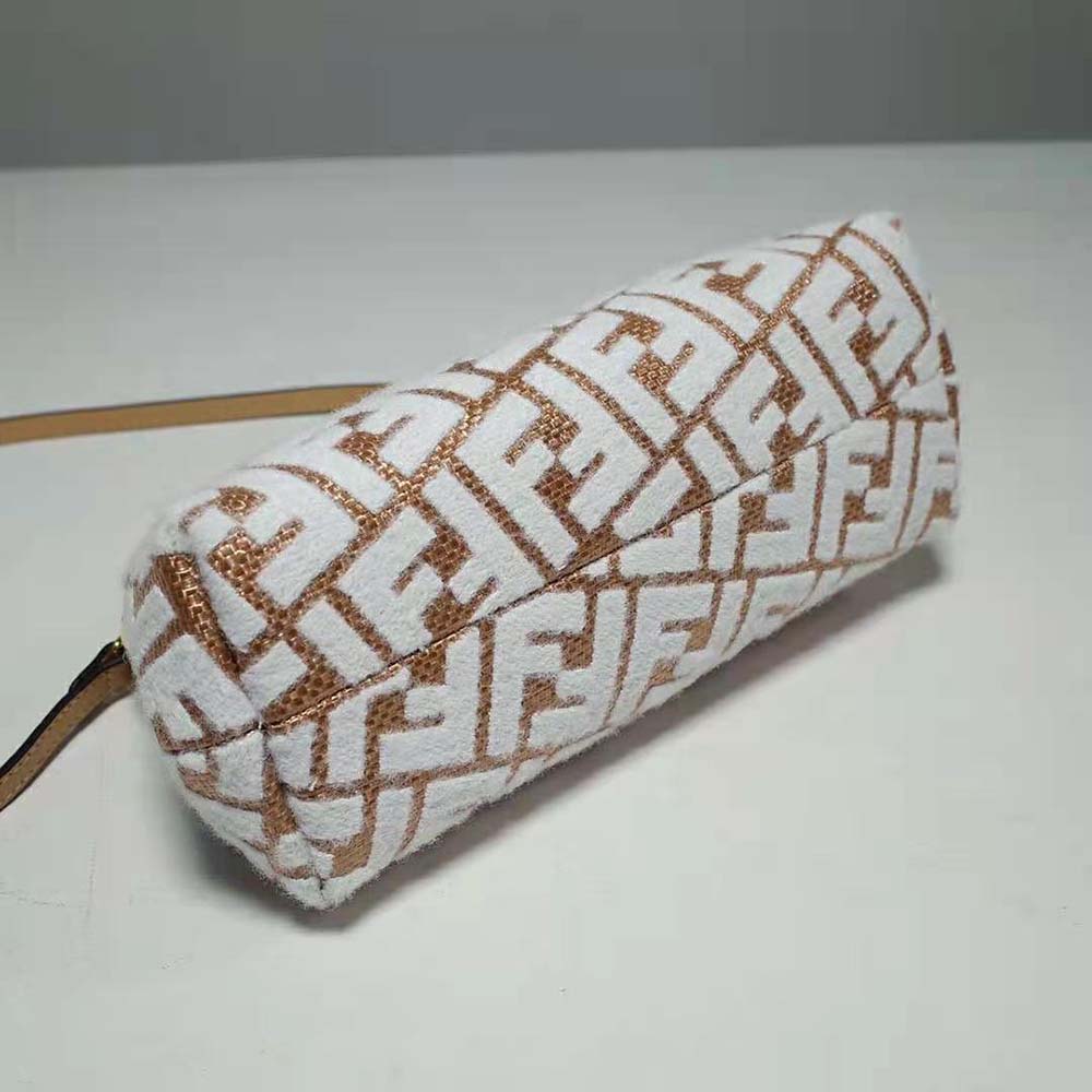 Fendi Women First Small Raffia Bag with White Tapestry Fabric FF Motif - image 6