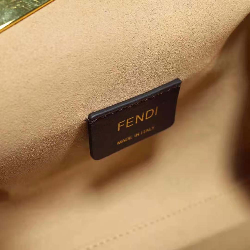 Fendi Women First Small Raffia Bag with White Tapestry Fabric FF Motif - image 9