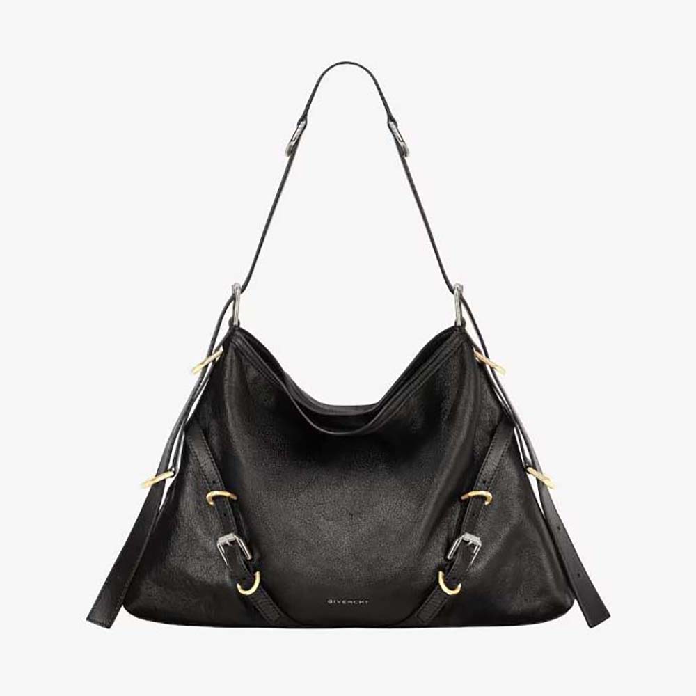 Front view of Givenchy Women Medium Voyou Bag in Leather-Black