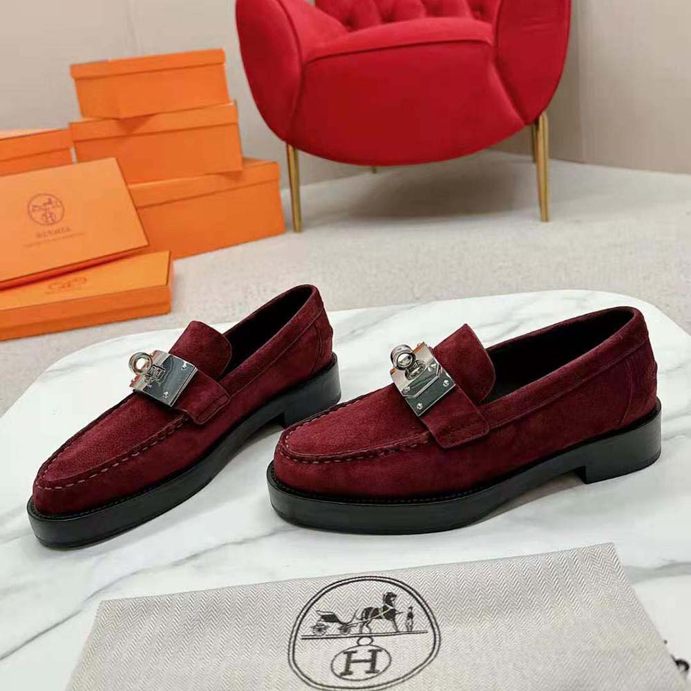 Hermes Men Hot Loafer in Suede Goatskin-Maroon - image 5