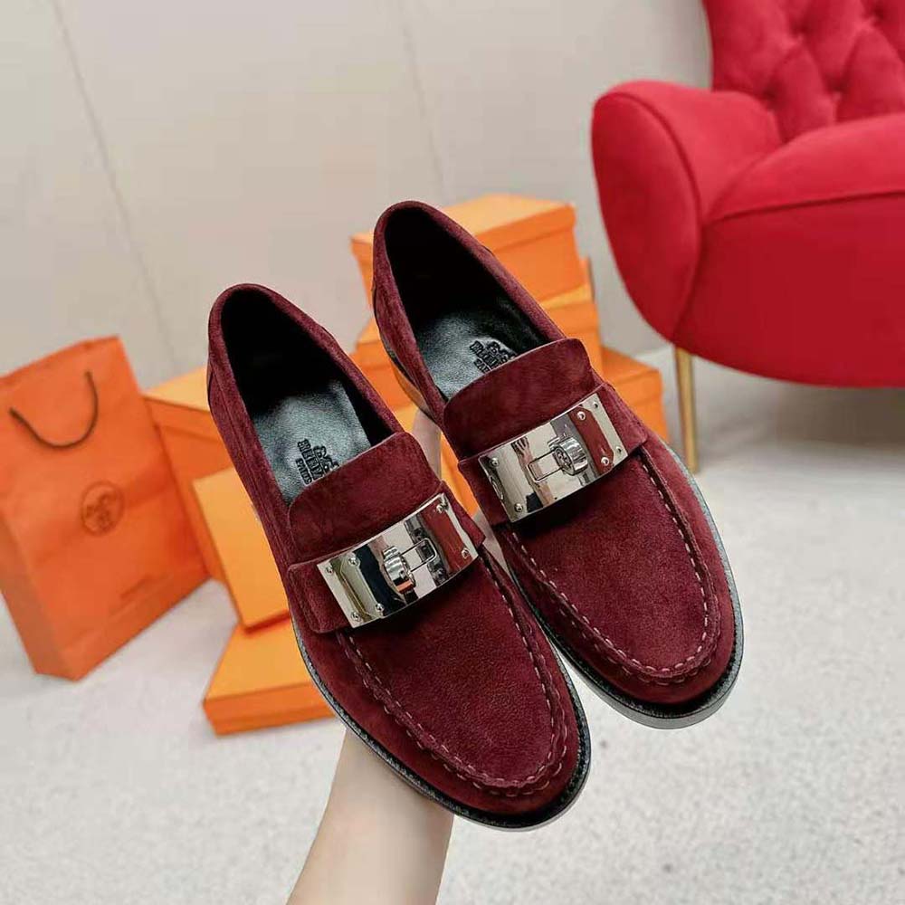 Top-down angle showing silhouette of Hermes Men Hot Loafer in Maroon