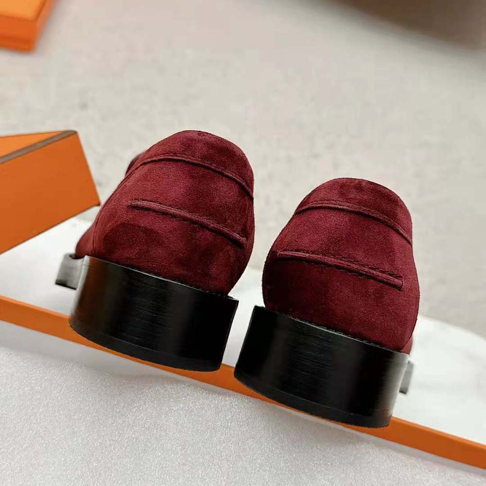 Hermes Men Hot Loafer in Suede Goatskin-Maroon - image 9