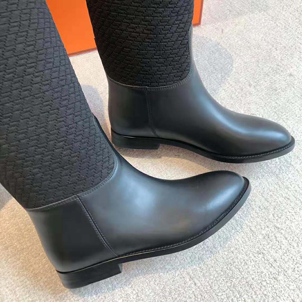 Hermes Women Jumping Boot in Quilted Canvas and Calfskin-Black - image 8
