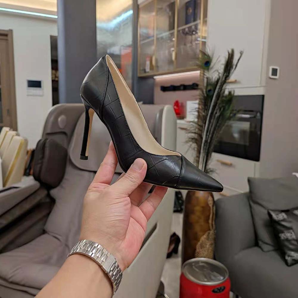 Jimmy Choo Women Cass 95 Tan Croc-Embossed Leather Pumps-Black - image 7