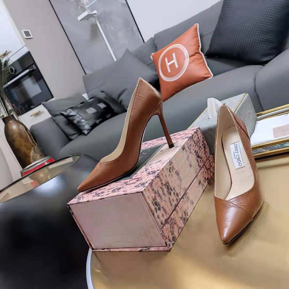 Jimmy Choo Women Cass 95 Tan Croc-Embossed Leather Pumps-Brown - image 6