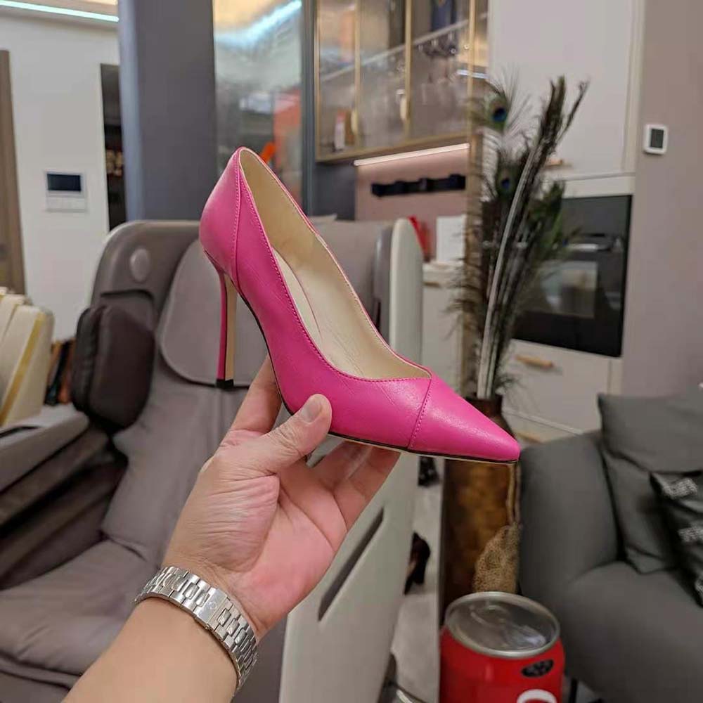 Jimmy Choo Women Cass 95 Tan Croc-Embossed Leather Pumps-Pink - image 7