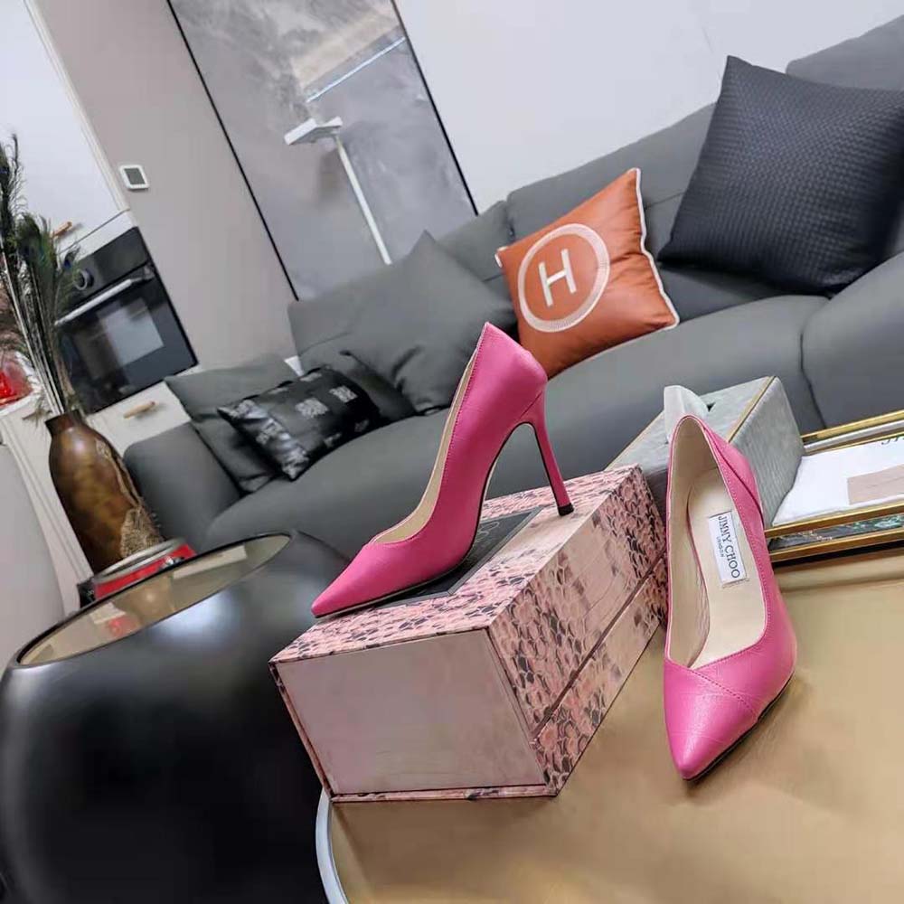 Jimmy Choo Women Cass 95 Tan Croc-Embossed Leather Pumps-Pink - image 6