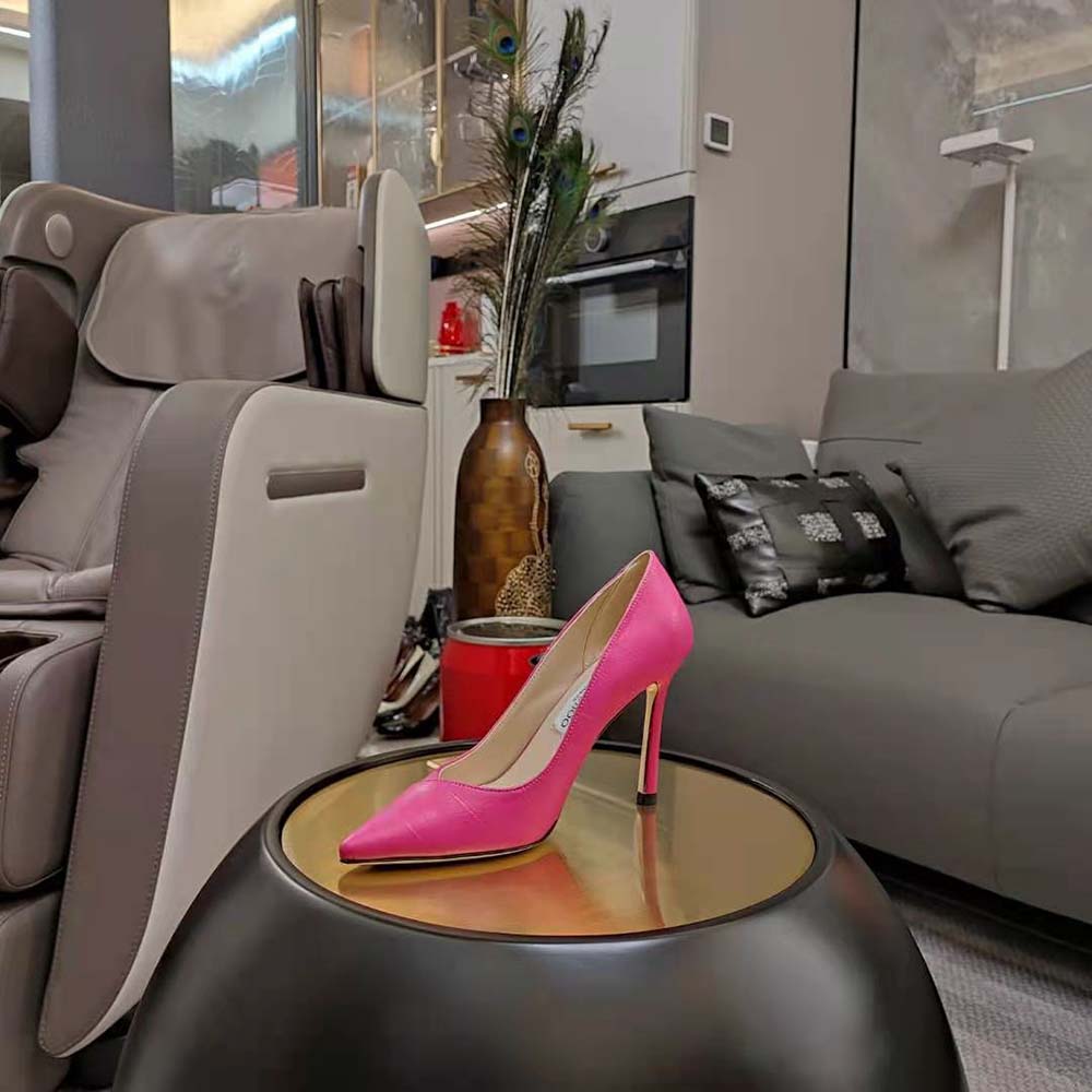Jimmy Choo Women Cass 95 Tan Croc-Embossed Leather Pumps-Pink - image 8