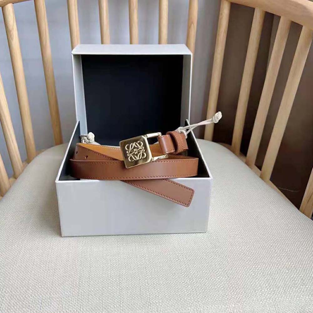 Close-up on gold-tone padlock detail of Loewe Women Amazona Padlock Belt