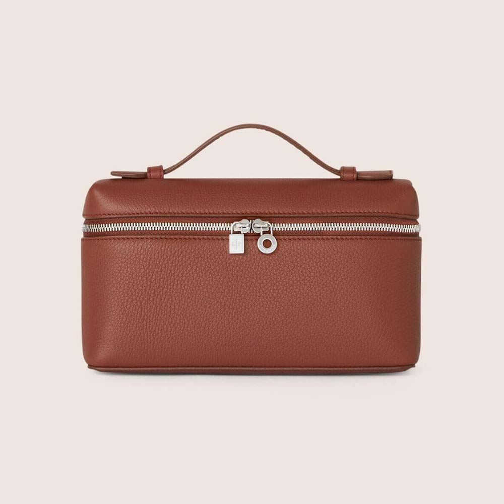 Front view of Loro Piana Women Extra Pocket Pouch L19 in brown calfskin leather