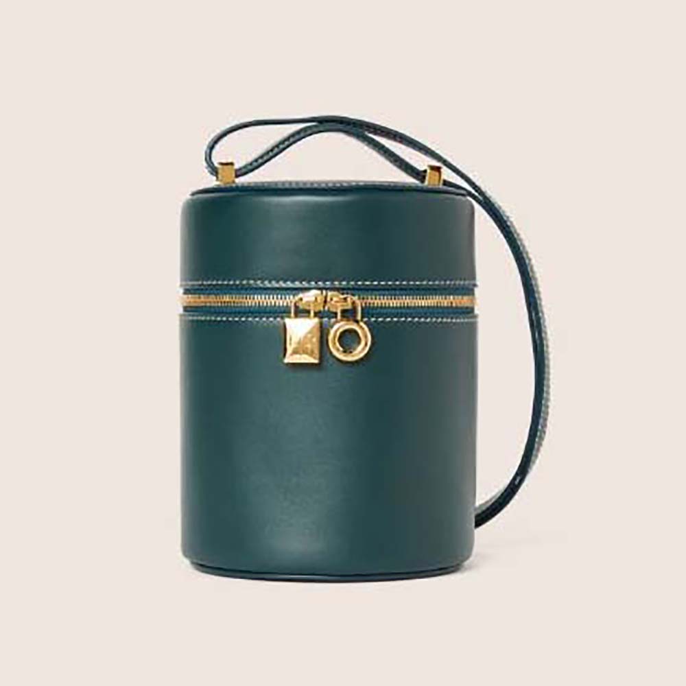 Front view of Loro Piana Women Medium Extra Case in green calfskin leather