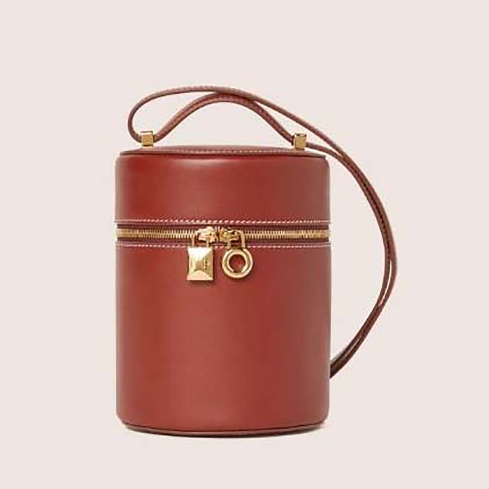 Front view of Loro Piana Women Medium Extra Case in brown calfskin leather