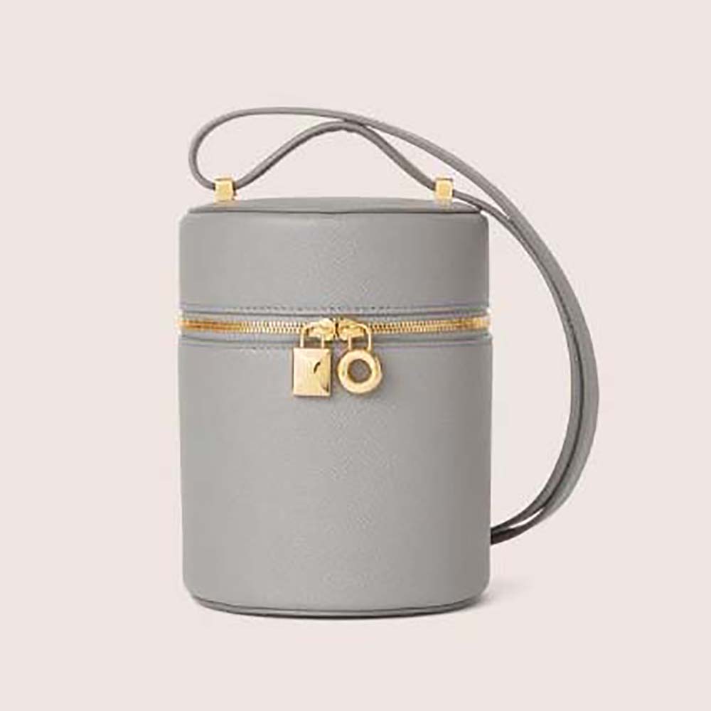 Front view of Loro Piana Women Medium Extra Case in Silver calfskin leather