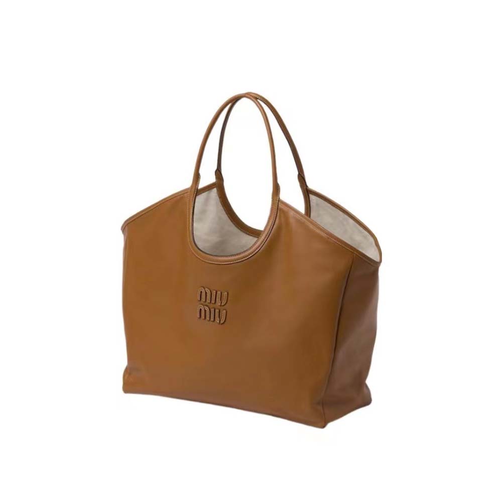 Miu Miu Women IVY Leather Bag with Leather Lettering Logo-Brown - image 4