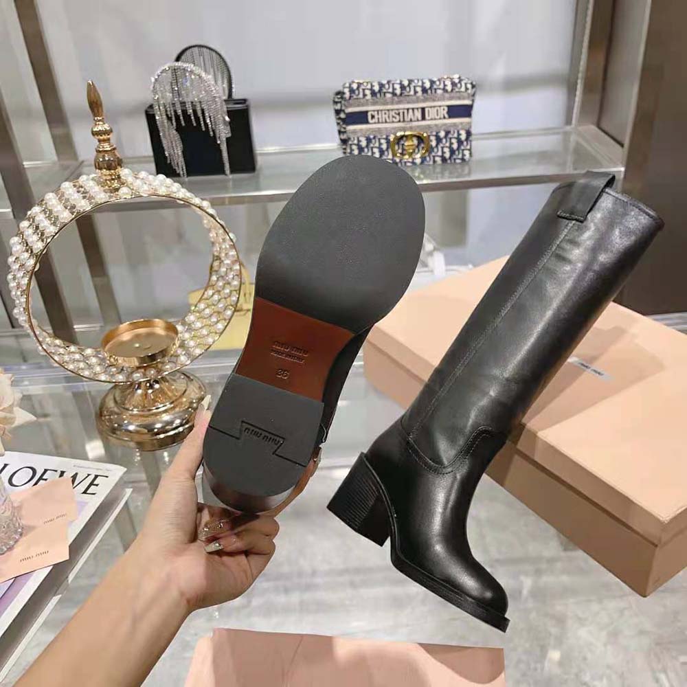 Miu Miu Women Leather Booties with Screen-printed Logo-Black - image 10