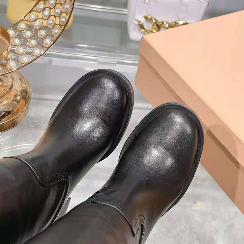 Miu Miu Women Leather Booties with Screen-printed Logo-Black - image 8